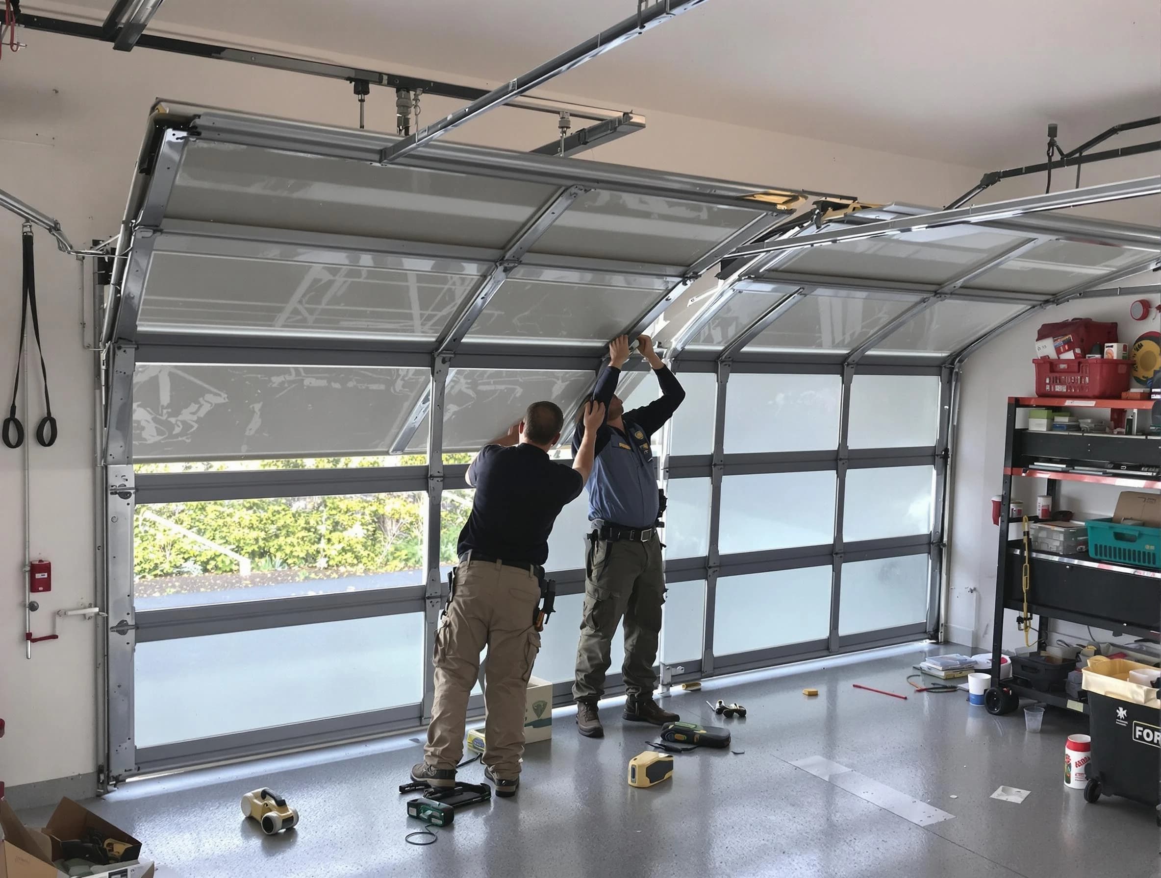 South Valley Garage Door Repair expert performing precise panel replacement on South Valley garage door