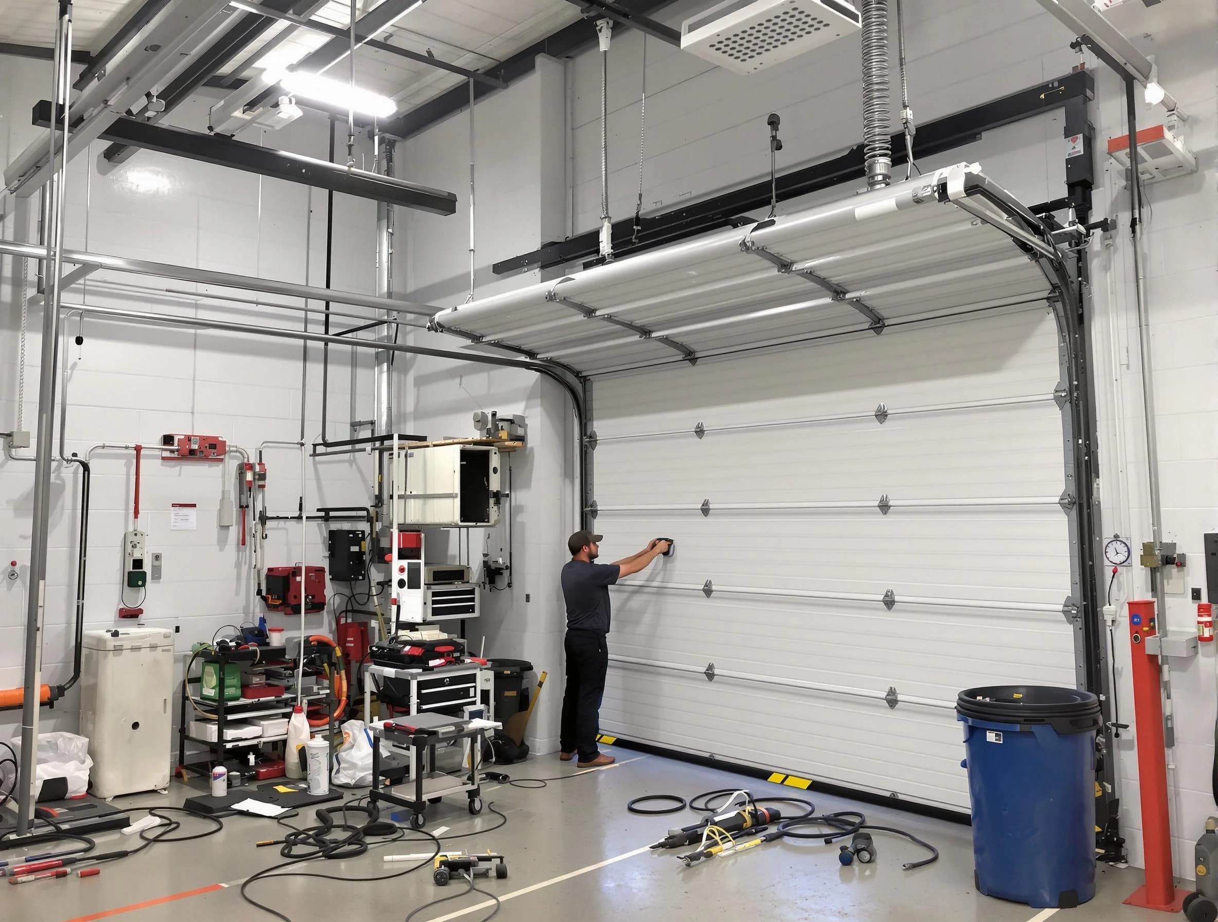 South Valley Garage Door Repair certified technician performing commercial door repair at a South Valley business facility
