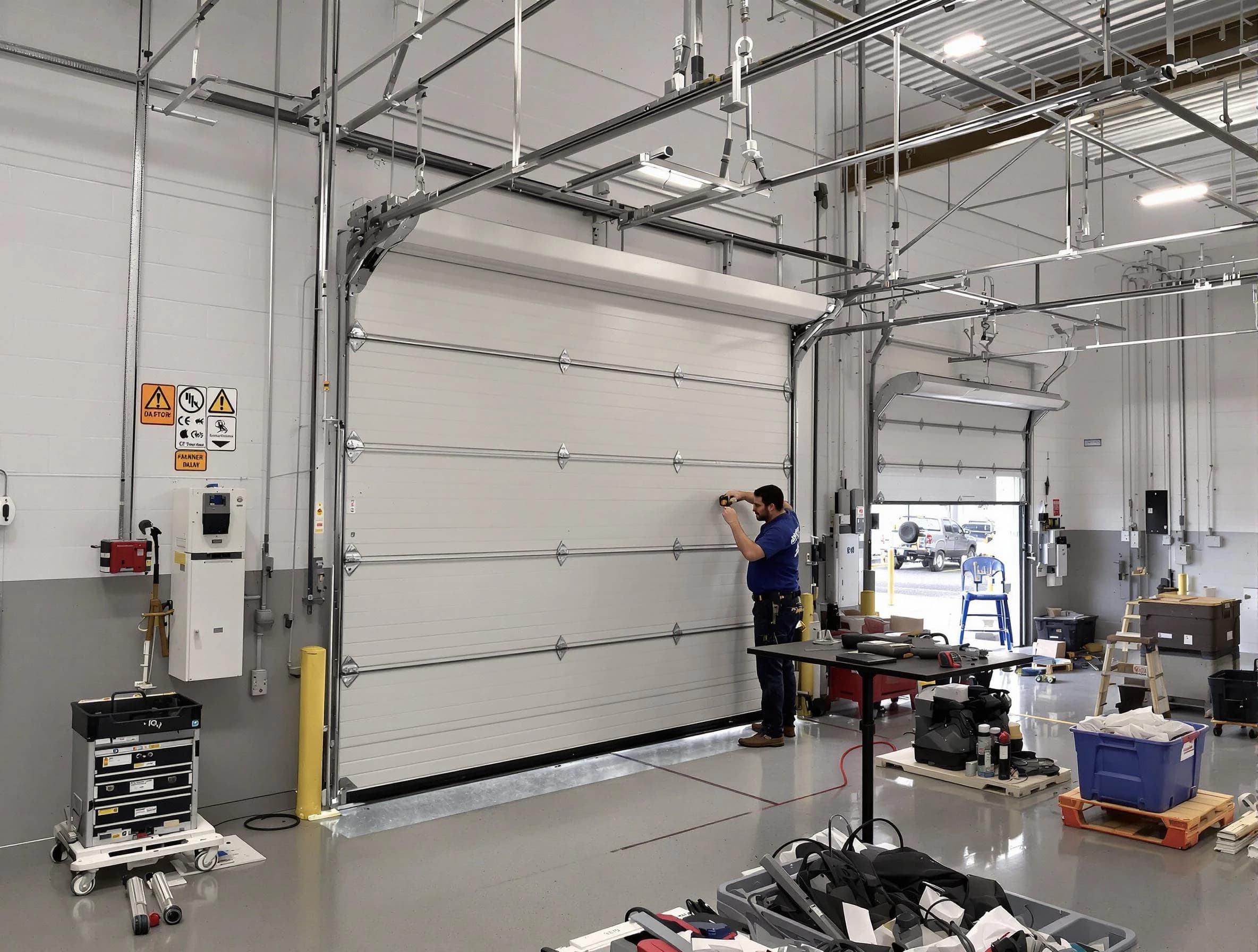 Commercial garage door repair being performed by South Valley Garage Door Repair expert in South Valley