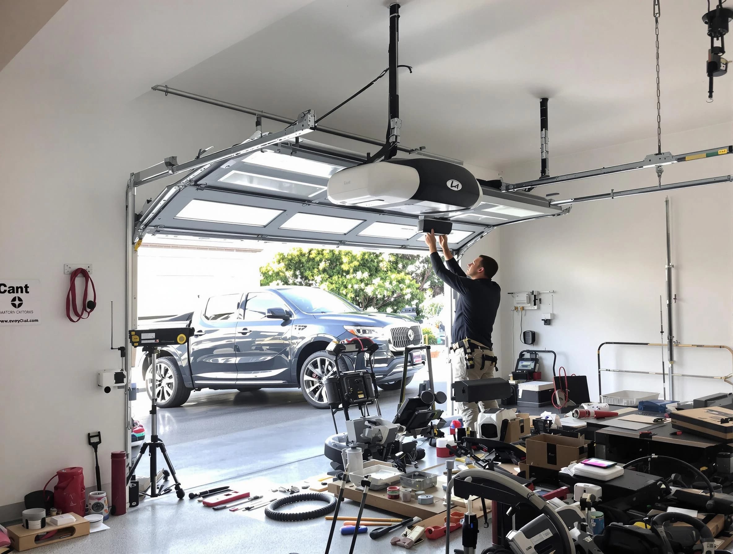 South Valley Garage Door Repair specialist installing smart garage door opener system in South Valley home