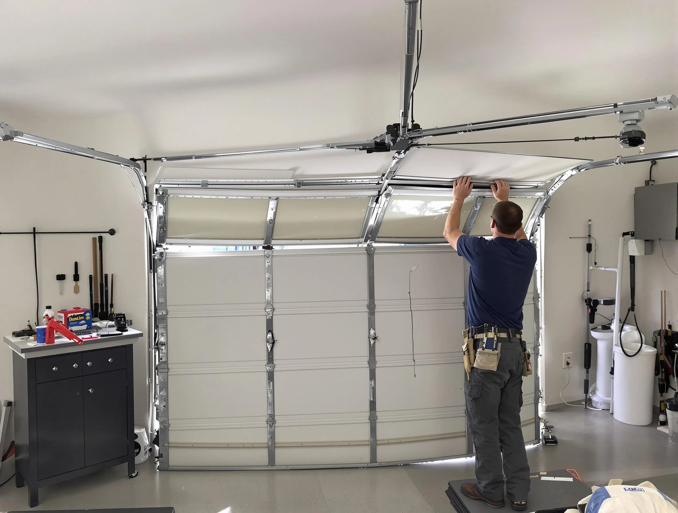 South Valley Garage Door Repair specialist performing precise section replacement on South Valley garage door