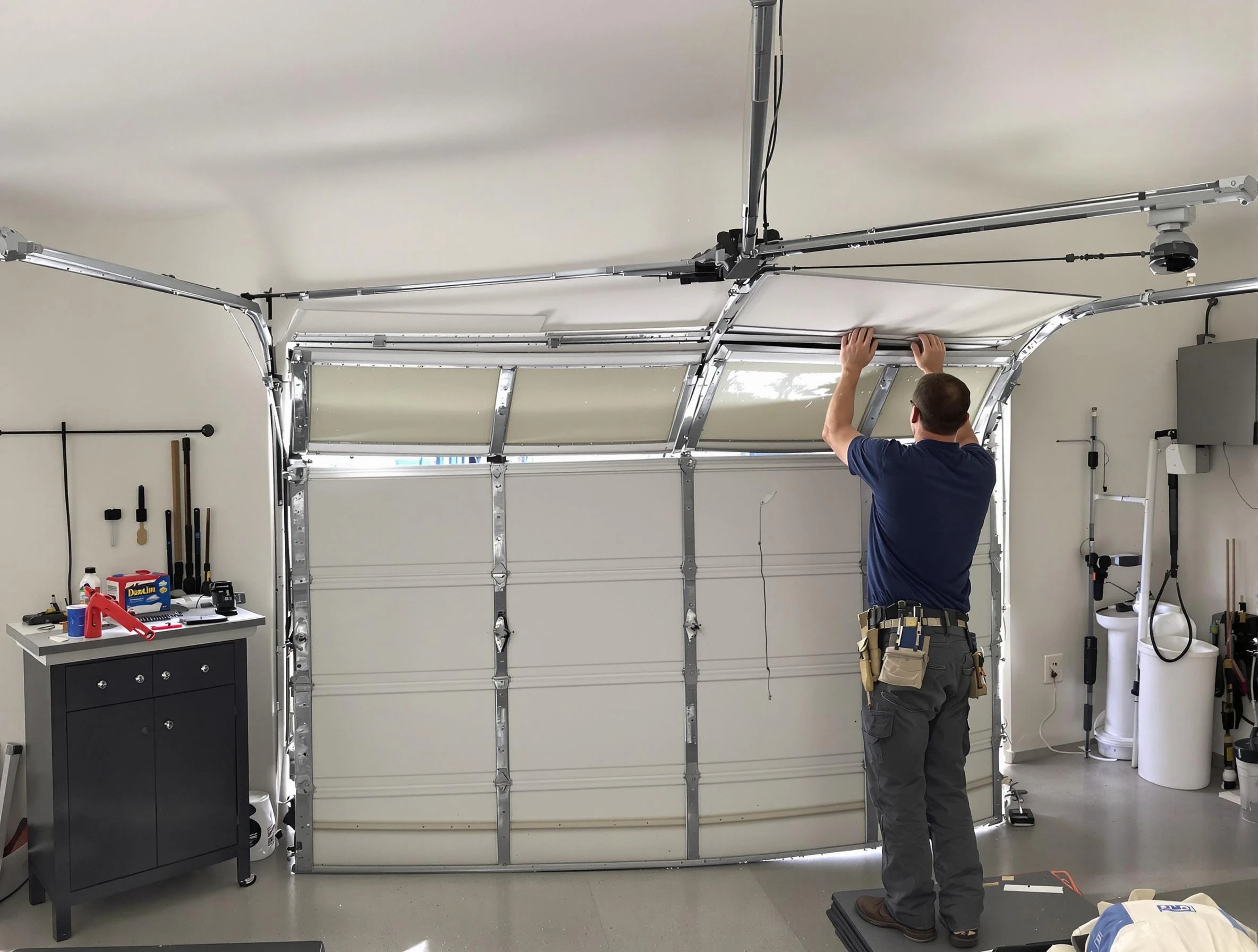 South Valley Garage Door Repair specialist performing precise section replacement on South Valley garage door